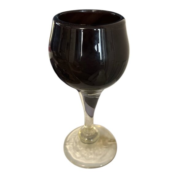 Handmade Jackie Brillard Signed Art Glass Goblet – 1998 – Purple Bowl & Clear Ba - Picture 1 of 7